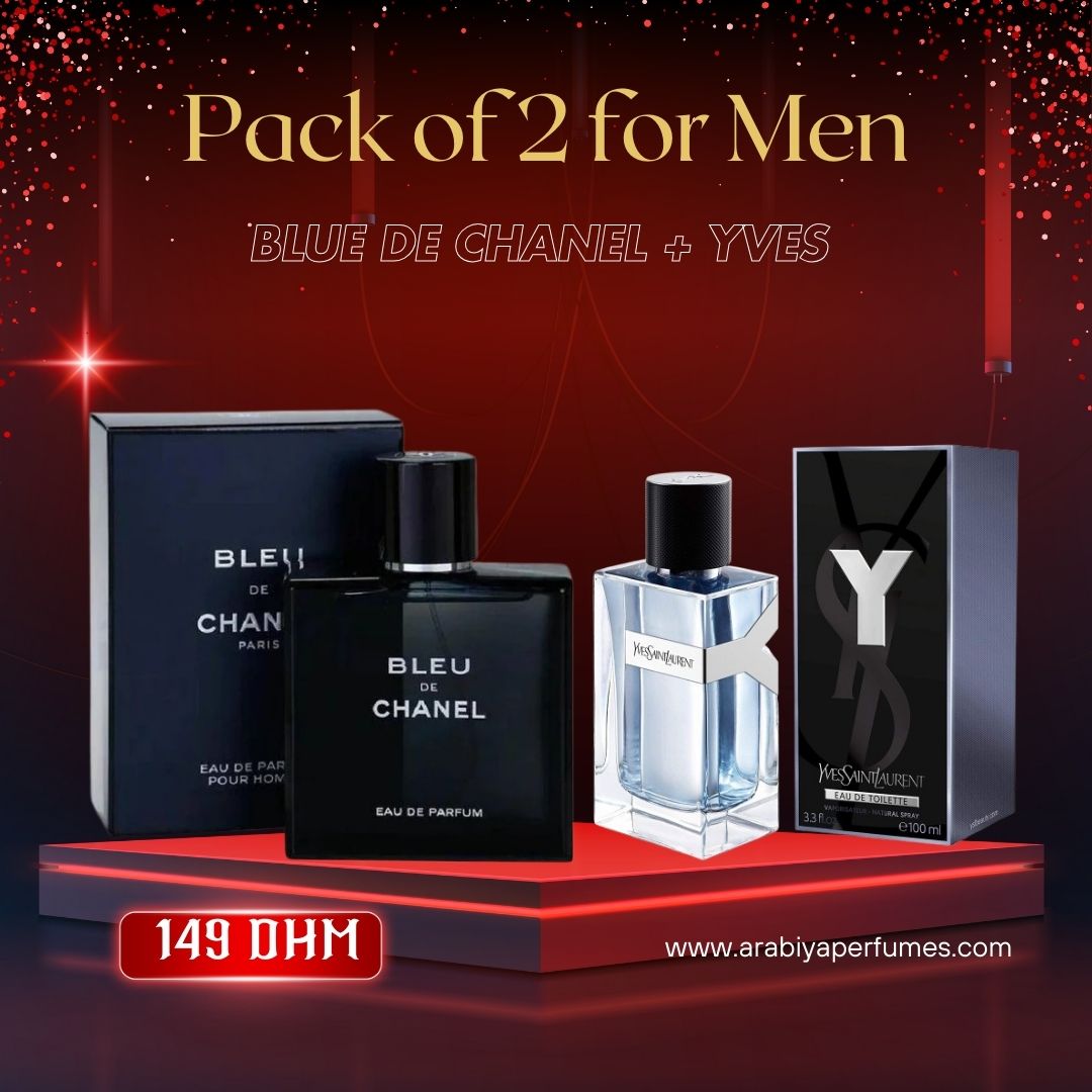 Pack of 2 for Men Blue De Chanel Yves Saint Laurent Arabiya Perfumes