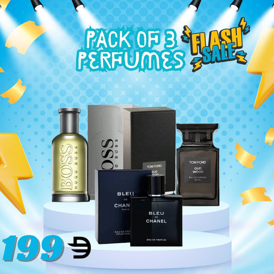 Pack of 3 for Men (Hugo Boss + Tom Ford Oud Wood + Blue De Chanel)